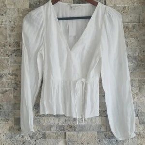 White Long Sleeve Wrap Blouse